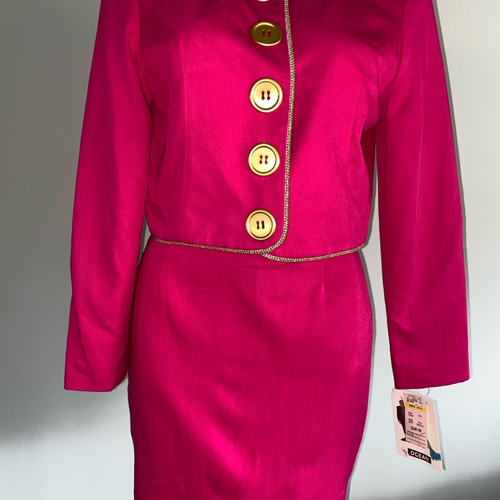 Nina K Vibrant Pink Skirt Set with Gold Accents